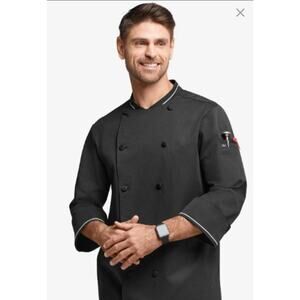 Men's Chef Works Long Sleeve Executive Chef Coat, Size 3XL - Black